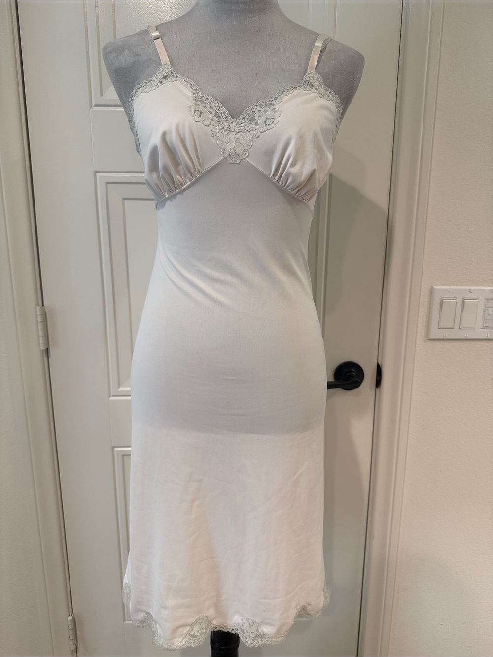 Lace-Trim Chemise Slip in Light Cream